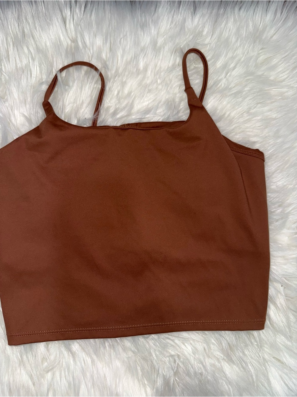 Ribbed Spaghetti Strap Crop Top - Brown